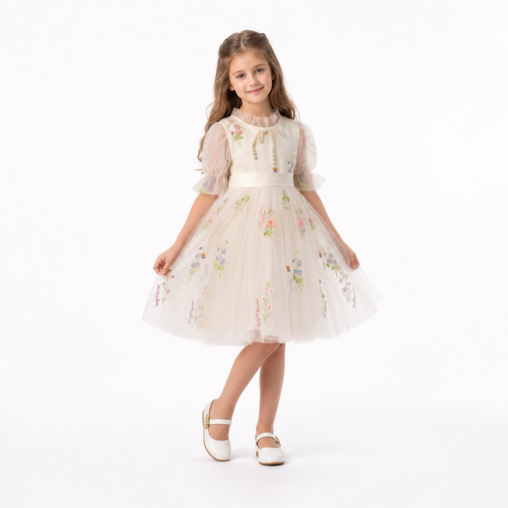 Ivory Embroidered Flower Girl Dress