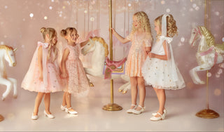Faeella, Girls party wear dresses, perfect for birthday party, holiday photoshoots, weddings, flower girl and special occasions. Glittery, sequins and premium high quality party dresses for toddlers