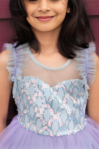 Lilac Dream Tiered Fairy Dress is mermaid style, sequin  Faeella dress, Perfect for birthday party, holiday photoshoot and school