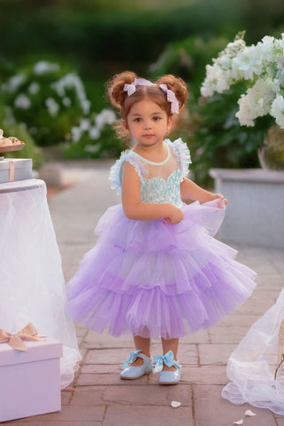 Lilac Dream Tiered Fairy Dress is mermaid style, sequin  Faeella dress, Perfect for birthday party, holiday photoshoot and school