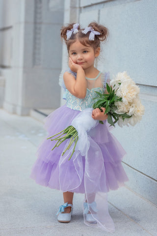 Lilac Dream Tiered Fairy Dress is mermaid style, sequin  Faeella dress, Perfect for birthday party, holiday photoshoot and school