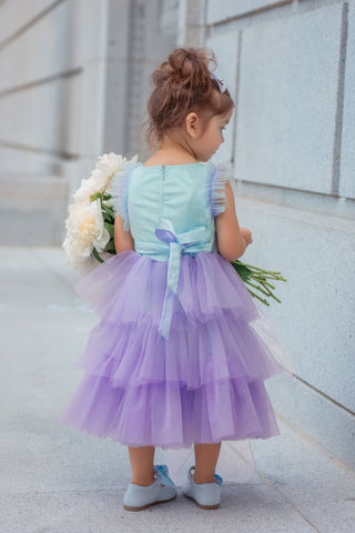 Lilac Dream Tiered Fairy Dress is mermaid style, sequin  Faeella dress, Perfect for birthday party, holiday photoshoot and school