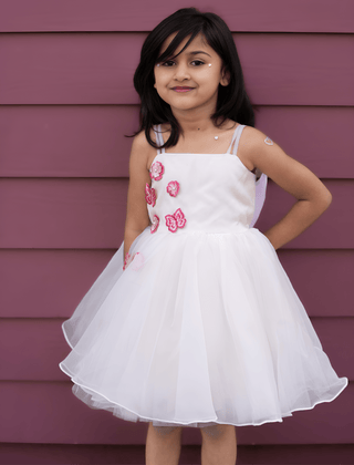 Whimsical 3D Butterfly Party Dress has handmade embroidery. Perfect for portraits.