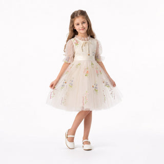 Ivory embroidered tulle flower girl dress by Faeella