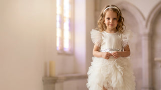 Ivory tulle Faeella first communion dress, soft chapel light — small batch occasion dress for girls