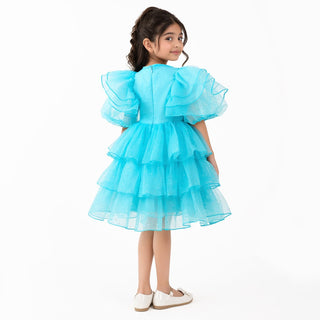 Bluebell Fairy Layered Tulle Flower Girl Dress, back view, by Faeella