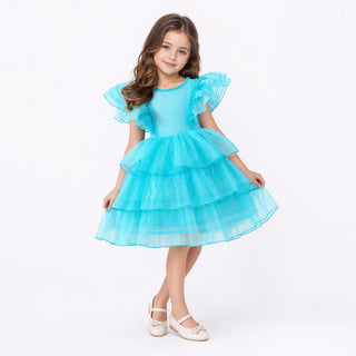 Bluebell Fairy Layered Tulle Flower Girl Dress, front view, by Faeella