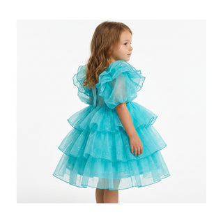 Bluebell Fairy Layered Tulle Flower Girl Dress, side view, by Faeella