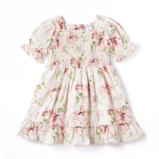 Blush Bouquet Smocked Bodice Puff Sleeve Dress
