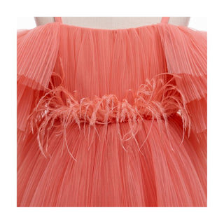 Blush Feather Fairy Tulle Flower Girl Dress, fabric detail view, by Faeella