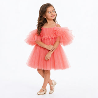 Blush Feather Fairy Tulle Flower Girl Dress, front view, by Faeella