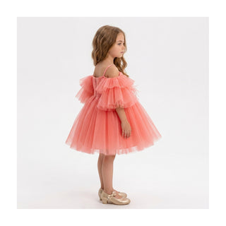 Blush Feather Fairy Tulle Flower Girl Dress, side view, by Faeella