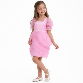 Blush Petal Princess Ruffle Pink Birthday Dress for Girls, front view, by Faeella