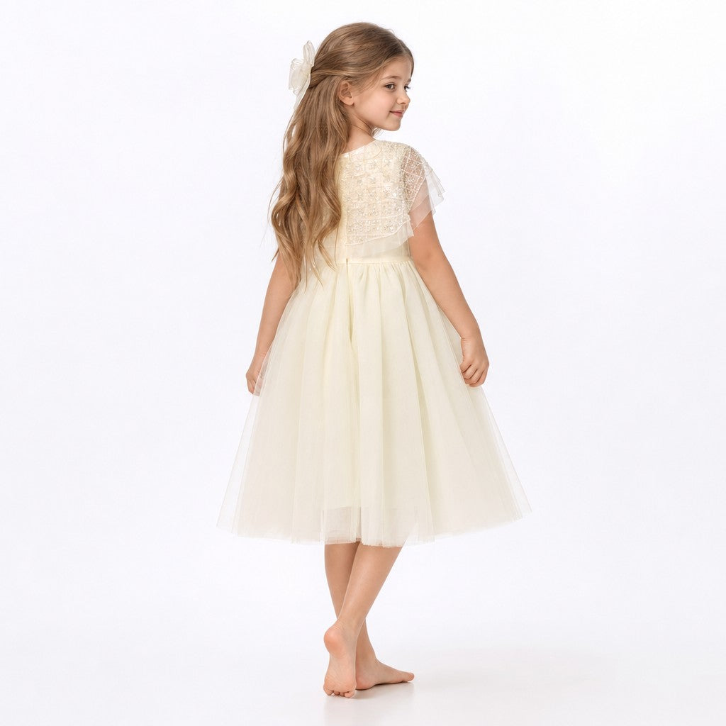 Buttercream Belle Pearl Capelet Flower Girl Dress