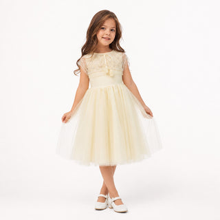 Buttercream Belle Pearl Capelet Flower Girl Dress, front view, by Faeella