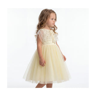 Buttercream Belle Pearl Capelet Flower Girl Dress, side view, by Faeella