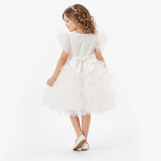 Celestial Fairy White Tulle Flower Girl Dress, back view, by Faeella