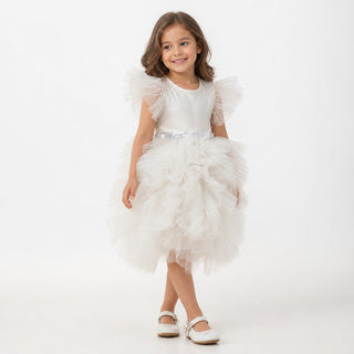 Celestial Fairy White Tulle Flower Girl Dress, front view, by Faeella