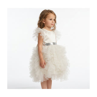 Celestial Fairy White Tulle Flower Girl Dress, side view, by Faeella