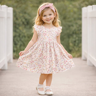 pink easter dress toddler Floral Dress Girl Toddler Easter Dresses Western Style Short Sleeved Princess Summer Dresses #Z04 Pink (5-6 Years)