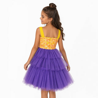 Citrus Bloom Purple Sequin Tulle Birthday Dress for Girls, back view, by Faeella