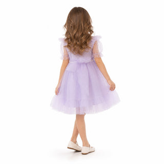 Dreamy Lilac Princess Tulle Birthday Dress for Girls, back view, by Faeella