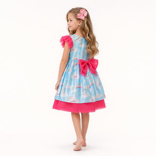 Dreamy Sky Cloud Print Tulle Birthday Dress for Girls, back view, by Faeella