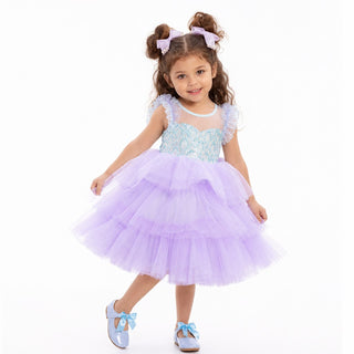 Lilac Dream Tiered Tulle Birthday Dress for Girls, back view, by Faeella