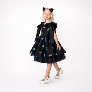 Ocean Magic Black Sequin Tulle Birthday Dress for Girls, front view, by Faeella