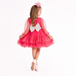 Parisian Rosé Pink Tulle Birthday Party Dress for Girls, back view, by Faeella