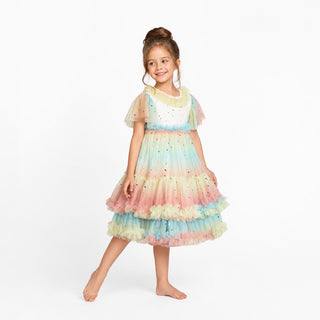 Pastel Stardust Layered Tulle Birthday Dress for Girls, front view, by Faeella