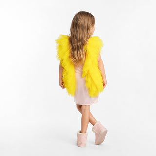 Radiant Yellow Fairy Wings Tulle Birthday Dress for Girls, back view, by Faeella