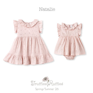 Eyelet Girl's Cotton Dress for Special Occasions - Pink