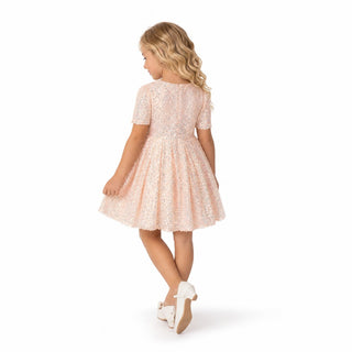 Shine Like a Star Peach Sequin Birthday Dress for Girls, back view, by Faeella