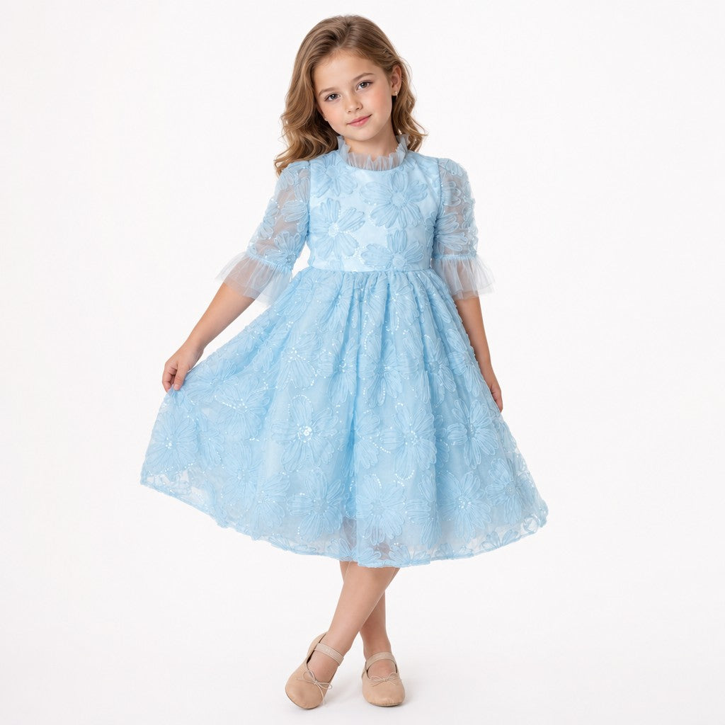 Sky Petal Blue Tulle Flower Girl Dress