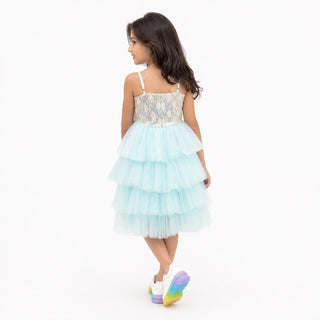 Sparkling Sea Fairy Mermaid Sequin Flower Girl Dress, back view, by Faeella
