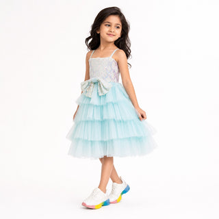 Sparkling Sea Fairy Mermaid Sequin Flower Girl Dress, front view, by Faeella