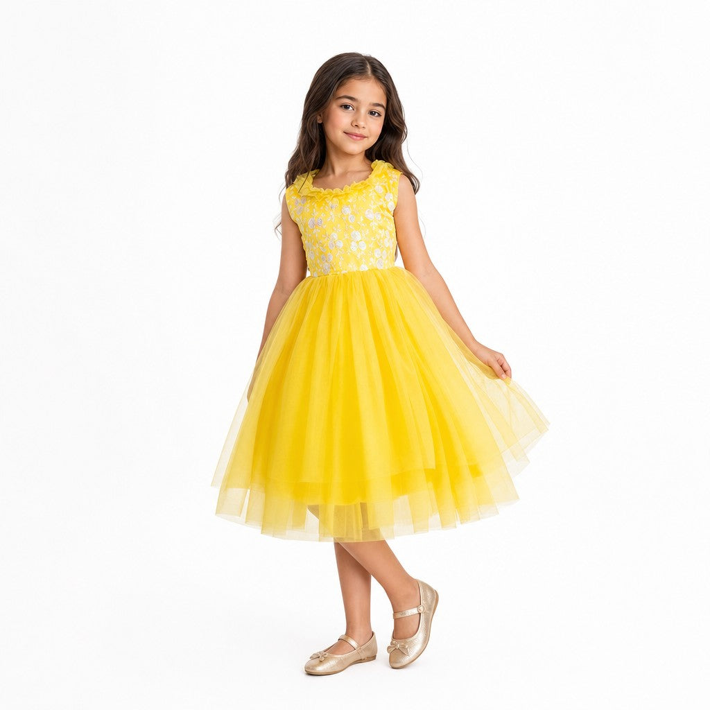 Sunshine Petal Yellow Tulle Birthday Dress