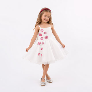 Whimsical 3D Butterfly Tulle Flower Girl Dress for Girls, front view, by Faeella
