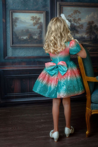 Faeella Aqua Sunset Sparkle Dress, perfect sequin holiday dress that everyone cant stop praising her.