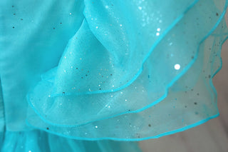 Bluebell Fairy Layered Tulle Flower Girl Dress — fabric detail closeup of blue tulle flower girl dress by Faeella