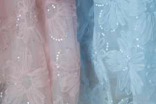 Blush Petal Music Box Pink Sequin Tulle Flower Girl Dress styled photo flower girl dress by Faeella