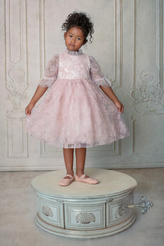 Blush Petal Music Box Pink Sequin Tulle Flower Girl Dress styled photo flower girl dress by Faeella