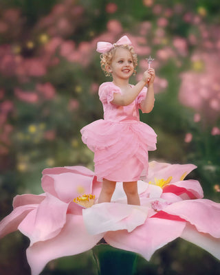 Blush Petal Princess Ruffle Pink Birthday Dress for Girls — styled photo of blush pink ruffle girls birthday dress by Faeella