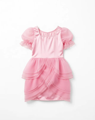 Blush Petal Princess Ruffle Pink Birthday Dress for Girls — flat lay of blush pink ruffle girls birthday dress by Faeella