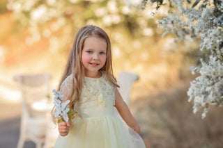 Buttercream Belle Pearl Capelet Flower Girl Dress fabric detail closeup flower girl dress by Faeella