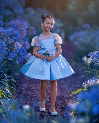 Celestial Butterfly Blue Sequin Tulle Birthday Dress for Girls lifestyle photo girls birthday dress by Faeella