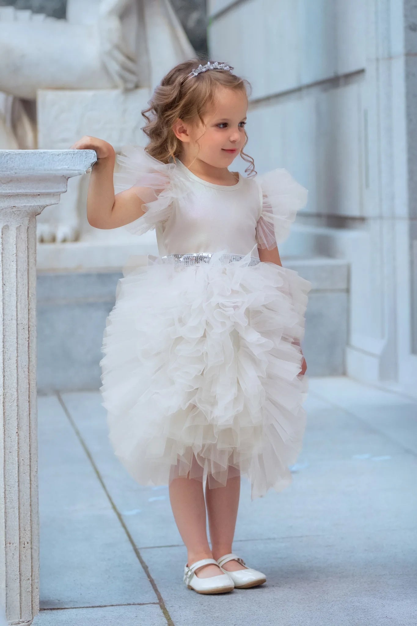 Celestial Fairy White Tulle Flower Girl Dress
