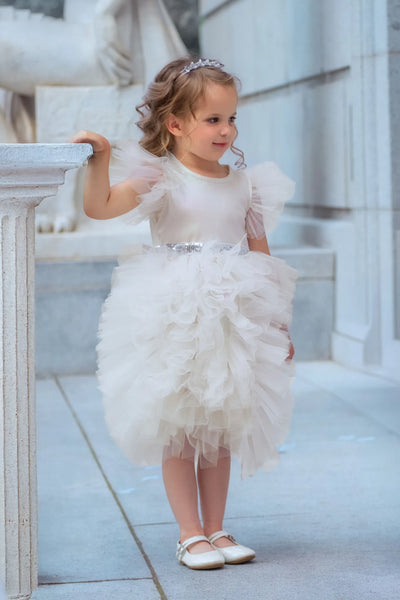 Celestial Fairy White Tulle Flower Girl Dress | Faeella