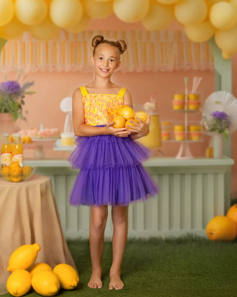 purple yellow dress Citrus Bloom Purple Sequin Tulle Birthday Dress